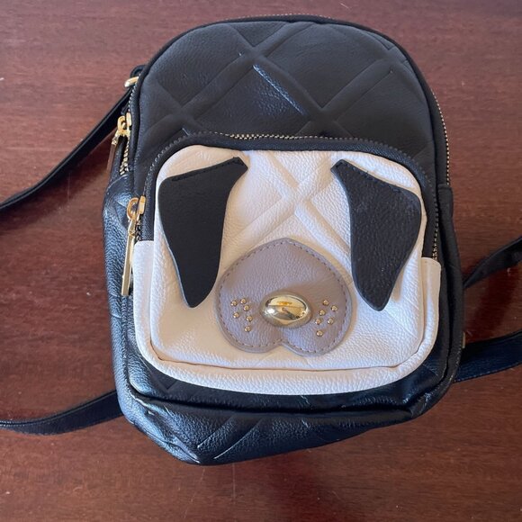 Betsey Johnson Quilted Puppy Dog Mini Backpack | Black & White Kitsch - Picture 3 of 13